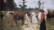 Ilia Efimovich Repin Girls and cows Sweden oil painting artist